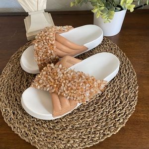 Tory Burch Blush Pink Beaded Embellished Slides
